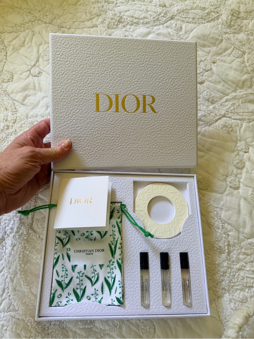 Dior Lily of the Valley Fragrance Stone/Pouch Sampler Set x3 NEW in Couture Box